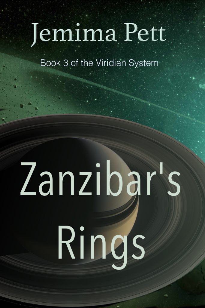 Zanzibar's Rings first draft. A saturn-like planet covers the lower foreground against a background of Viridian coloured space